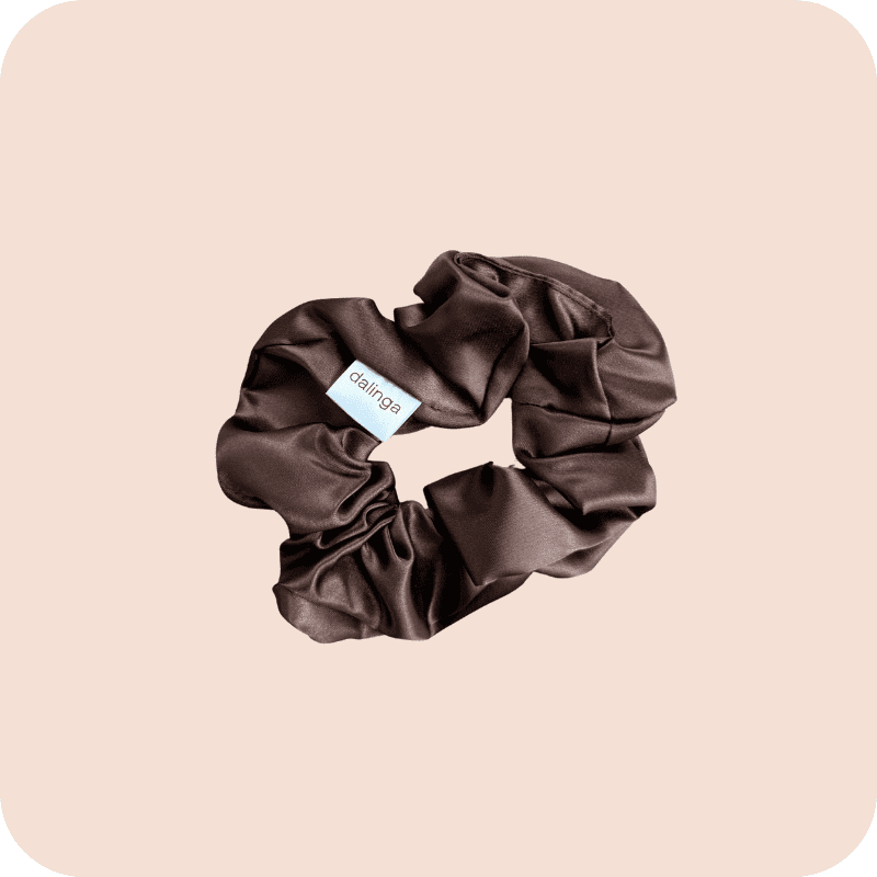 chouchou satin XXL marron cheveux boucles frises crepus dalinga